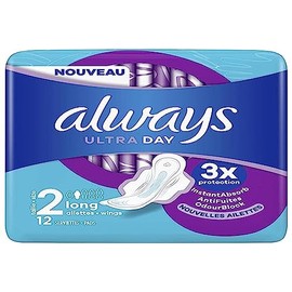 Always Ultra Damenbinden, Größe 2, lang, 12 Handtücher mit Flügeln, mittelstarker Tagesfluss, maximaler Komfort, super saugfähig und ultradünn