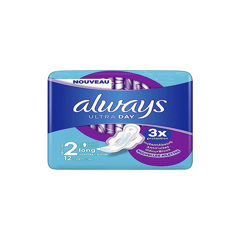 Always Ultra Damenbinden, Größe 2, lang, 12 Handtücher mit Flügeln,