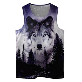 Wolf Print Mens Beach Tank Tops Novelty Graphic Quick Dry Sleeveless Shirt for Beach Workout S-4XL