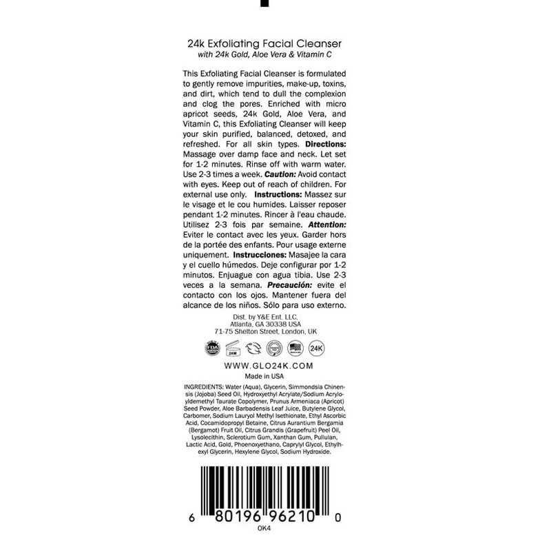 GLO24K Limpiador facial exfoliante con oro de 24 k, microdermoabrasión