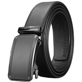 Bullko Mens Ratchet Adjustable Dress Belt Black Leather, Trim to Fit, 36