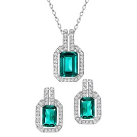 Michooyel S925 Dainty Emerald Jewelry Set Sterling Silver Pendant Necklace Stud Earrings May Birthstone Gemstone for Women, Stone, Emerald