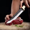 Premium Steak Knives Set with Hammered Steel Blades, Wooden Handles,