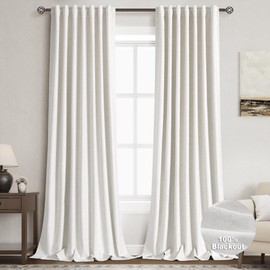 Cream 100% Blackout Linen Curtains for Bedroom 144 Inches Long Back Tab Thermal Insulated Neutral Boho Farmhouse Decor Black Out Curtain for Living Room Floor to Ceiling High Window 52x144,2 Panels