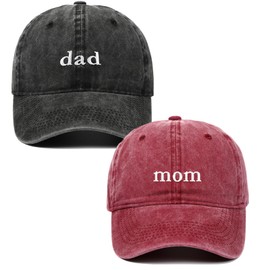 YUNXIBASECAP 2PCS Dad and Mom Hats for Men Women, Funny Adjustable Cotton Embroidered New Parents Gifts Baseball (Cotton, Black dad+Burgundy mom)
