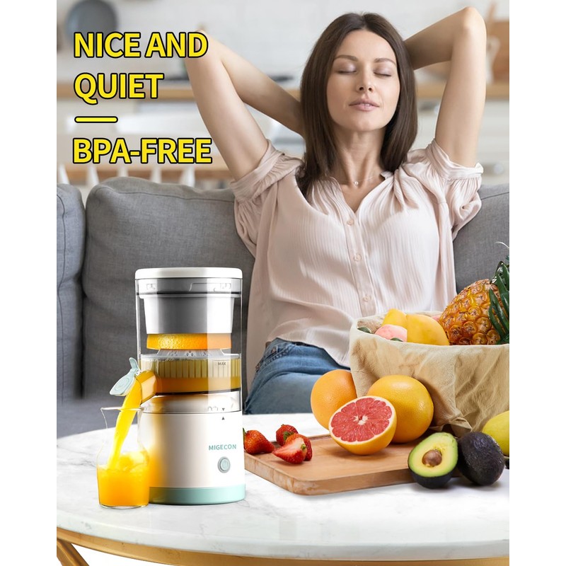 Electric Juicer Rechargeable,Portable Kitchen Gadget for making Orange Juice,Squeezing Oranges,Lemons,Kiwi