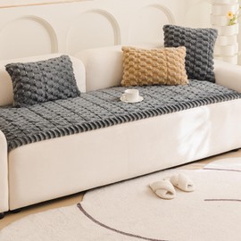 Tiwwie Couch Cover for Dogs Fuzzy Sofa Covers for Pet, Geometric Jacquard Coral Pet-Friendly Washable Non-Slip Sofas Slipcover Cushion Protector Pets Mat Dog Bed Mats