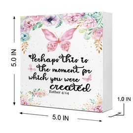 Esther 4:14 Perhaps This is The Moment for Which You Were Created Wooden Sign Desk Decor,Bible Verse Wood Block Sign Desk Decorations for Christian Home Bedroom Girls Room Office Shelf Table Decor