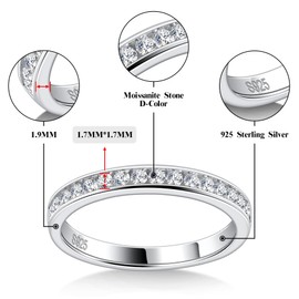DMSF Moissanite Wedding Band 925 Sterling Silver Moissanite Eternity Rings D Color VVS1 Round Cut Channel Set Half Eternity Promise Anniversary Band Stackable Ring for Women Size 11