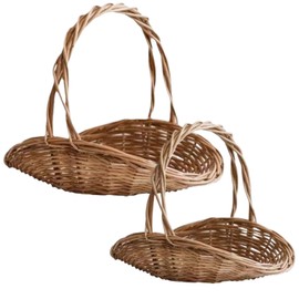 Wicker Basket With Handle 2PCS Garden Basket for Gathering Vegetables Natural Picnic Flower Portable Woven Harvest Multipurpose Storage