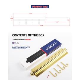 BaiNong Adhesive Valet Rods for Closets Gold Closet Valet Rod with Hooks 12 inch valet rod for closet pull out Valet Rods for Closet Storage and Organization Storage Clothes Hanger