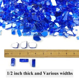 YISZM Fire Glass for Propane Fire Pit, 1/2 Inch High Reflective Fireplace Glass Rocks for Fire Pit Table, 20 lbs Fire Pit Glass Rocks for Outdoor Fire Table and Landscaping, Cobalt Blue