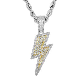 Wisbal Hip Hop Lightning Bolt Pendant for Men 18k Gold Plated Ice Crystal Square Crystal Zircon Pendant