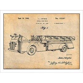 Studio 21 Graphix 1939 Aerial Fire Truck Patent Print Art Poster UNFRAMED Parchment 18" X 24"