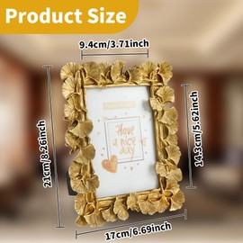 Gold Photo Frame 4x6 inch Vintage Ornate Picture Frame Ginkgo Leaves Textured Photo Frames with Glass Front, Resin Tabletop Display Photo Holder for Home Bedroom Living Room Office
