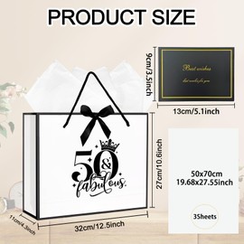 Bliceon 50th Birthday Gift Bag, Large 32×11×27 cm with Tissue Paper, Happy 50th Birthday Party Gift Bag for Women and Men, Suitable for Party, Anniversary