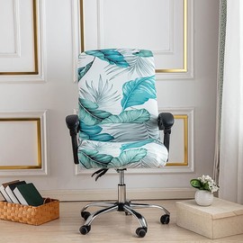 BSYMDH Stretch Office Chair Cover, Durable Zipper, Universal Desk Rotating Chair Slipcover, Machine Washable, One-Size-Fits-Most, Leaf Pattern, Polyester/Spandex, Home & Office