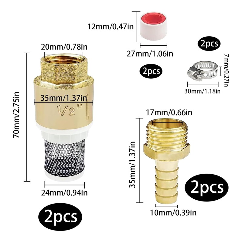 Yovslop 1/2" Filter Brass Foot Check Valves with Hose Connection,