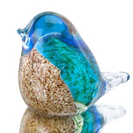 H&D Hand Blown Blue Bird Craft Paperweight,Art Glass Paperweight Gift for Christmas, Birthday Home Office Table Decor