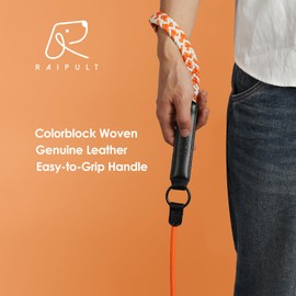 Raipult Slip Lead Dog Leash, 6FT Heavy Duty Nylon Braided Rope Loop Leash with Comfortable Leather Handle, Training Leads for Small Medium Dogs,Orange