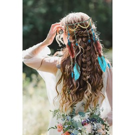 Campsis Boho Feather Headband Indian Feather Hairband Blue Shell Gypsy Headpiece Hippie Headwear Festival Party Costume for Women and Girls