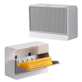 2 Pack Dust-Proof Soap Holder for Shower Wall, Adhesive Wall-Mounted Bar Soap Dish, No-Drill Plastic Soap Saver with Drain, xicveiuz White-Grey