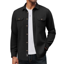 PJ PAUL JONES Mens Shirt Jacket Button Down Work Jackets Casual Stylish Shacket with Pockets Black M