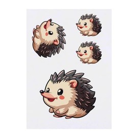 4 x 'Cartoon Hedgehog' Temporary Tattoos - Water Resistant, Skin-Safe, Non-Toxic Transfers, Mixed Sizes (TO00073338)