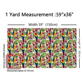 Tela de pájaros coloridos por The Yard, tela de costura tropical de hojas de palma de acuarela para proyectos de bricolaje en el hogar, impresión de flores rústicas para decoración de sofá, silla, recámara, 3 yardas