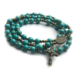 Turquoise Stone Catholic Rosary Bracelet for Women with Miraculous Medal Charm - Catholic Gifts - Rosarios Catolicos