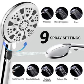 Shower Heads with Handheld Spray Combo,9 Settings,Built-in Power Spray to Clean Corner, High Pressure Handheld Shower Head with 59inch Hose