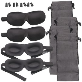 PEARL Plugs: Set of 4 3D Sleep Masks with Earplugs & Storage Bag, Black (Sleep Mask, Eye Mask, Sleeping Mask, Hand Luggage)