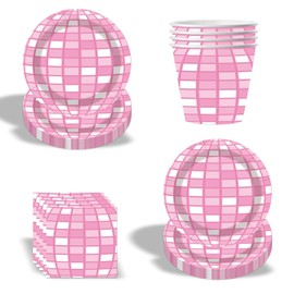 Party Tableware Set, Birthday Decoration Set, Party Tableware Children's Birthday Decoration, Birthday Decoration Set, Party Decoration Tableware Party Supplies Set (Pink White-2)