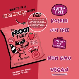 The FROOT Thief Real Fruit Snack Whips, Strawberry, Nut Free, Perfect for School Lunches and Snacks, Individual Bags Kids Snacks, 40 Pack
