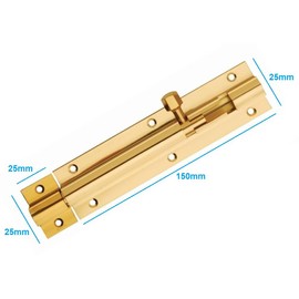 TERF Door Bolt Polished Brass Barrel Slide Lock 150mm [6''] Latch with Screws Ideal for Internal and External Doors Locks Bedroom Bathroom Toilet Shed Gate Cupboards Cabinets - 150mm, Gold