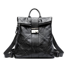 Mabecol Women's Backpack Leisure Handbag, Large Capacity Fashionable PU Leather Backpack for School Travel, Anti-Theft, Breathable, Lightweight and Multifunctional, black, M