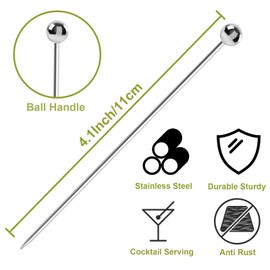 20 Pieces Metal Cocktail Picks for Drinks Martini Picks Cocktail Skewers 4.3 Inches Reusable Stainless Steel Bloody Mary Garnish Sticks, Silver