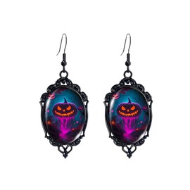 Crystal Glass Ghost Pumpkin Earring Gothic Pumpkin Cameo Earrings Black Vintage Oval Drop Earrings Funny Festival Jewelry Accessories (C Style)