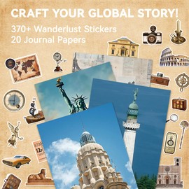 400+ Travel Scrapbook Supplies Kit - Vintage Passport Stickers & Pre-Cut Washi Stickers for Journaling, Global Destinations, Bullet Journals | Junk Journal Accessories | Global Destinations Themes
