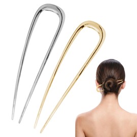 French Hair Pins for Women, 2PCS Metal Hair Pin for Buns U-Shaped Hair Sticks for Updos Buns Chignons and Twists
