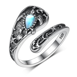 Feijiesi Moonstone Sea Turtle Spoon Ring - 925 Sterling Silver Adjustable Thumb Ring - Turtle Jewelry for Women - Ocean Lover Gift