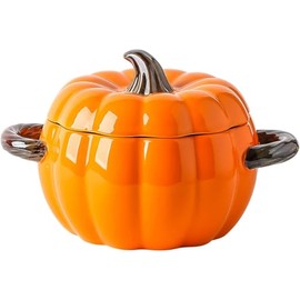 tazón de sopa de calabaza, olla segura para horno con tapa, diseño de doble asa, plato de cazuela en forma de calabaza, ideal para cocinar y hornear, 