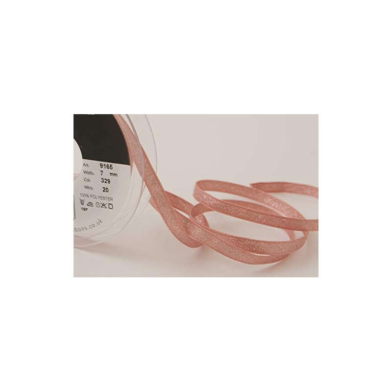Berisfords Rose Gold Lame Ribbon, Polyester, 7mm