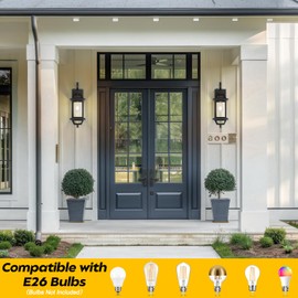 Brilvibera Dusk to Dawn Outdoor Porch Lights, Large Outside Modern Wall Light Fixtures 18" Black, 2-Pack Exterior Dawn Till Dusk Wall Sconces for Outside House Porch Patio ETL Listed