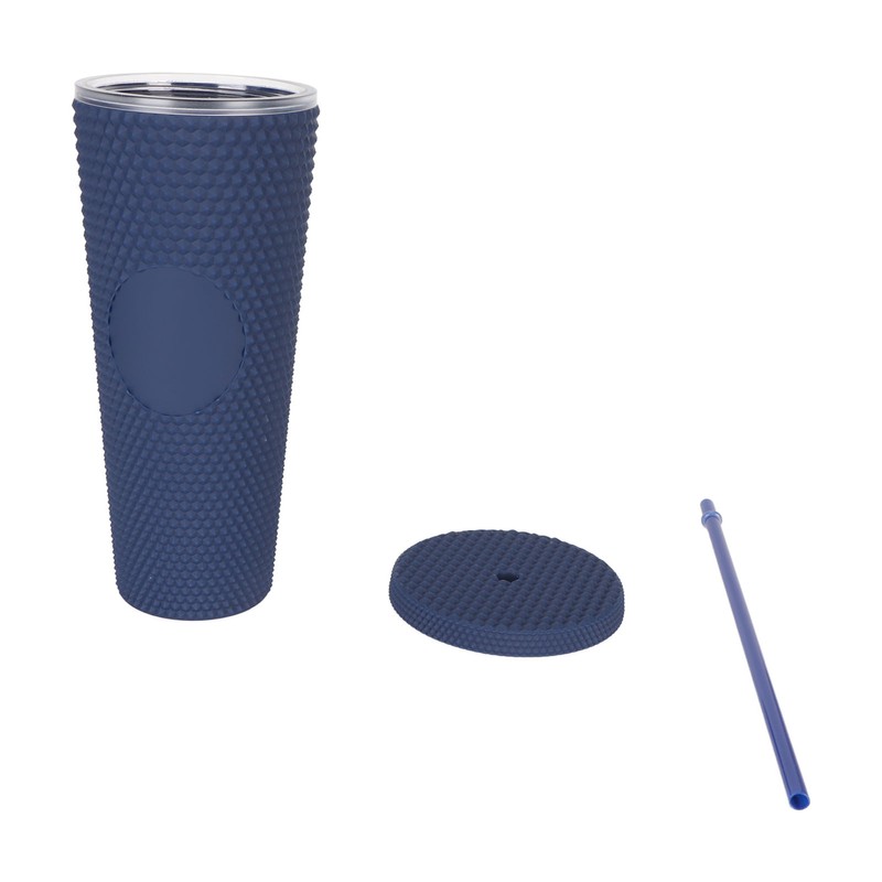 Coffee Tumbler with Lid and Straw Matte Dark Blue Double