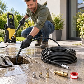 Pressure Washer Sewer Cleaning Hose Kit with Adapter and 3 Drain Jet Nozzles, Multiple Lengths and Connector Types