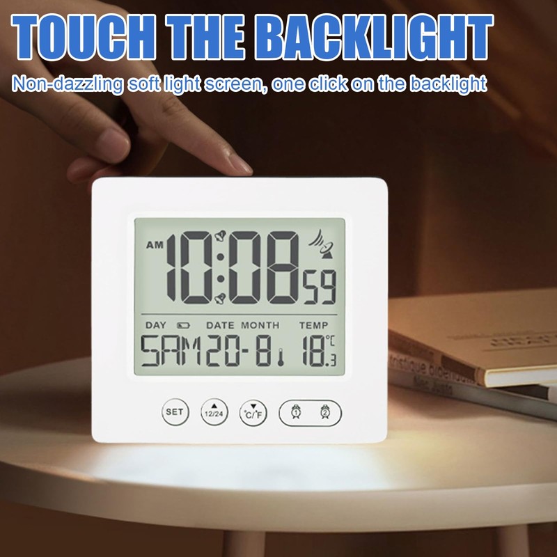 Digital Radio-Controlled Alarm Clock with Thermometer, Alarm Clock Digital with