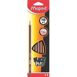 Maped Black Peps Triangular Graphite Pencils - HB - Pack of 6