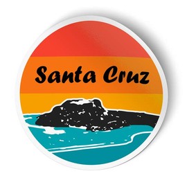 Squiddy Santa Cruz Surf Ocean Beach Round - Vinyl Sticker for Car, Laptop, Notebook (4" Wide)