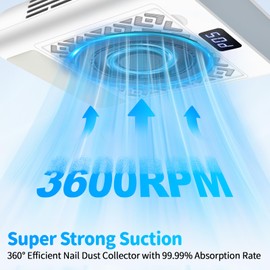 CGBE Nail Dust Collector: 3600 RPM Dust Collector Nail Tech with 5 Speed Suction Adjustment, Hand Pillow, 2 Reusable Filter & 10 Disposable Filter Papers, Nail Vacuum for Home & Salon